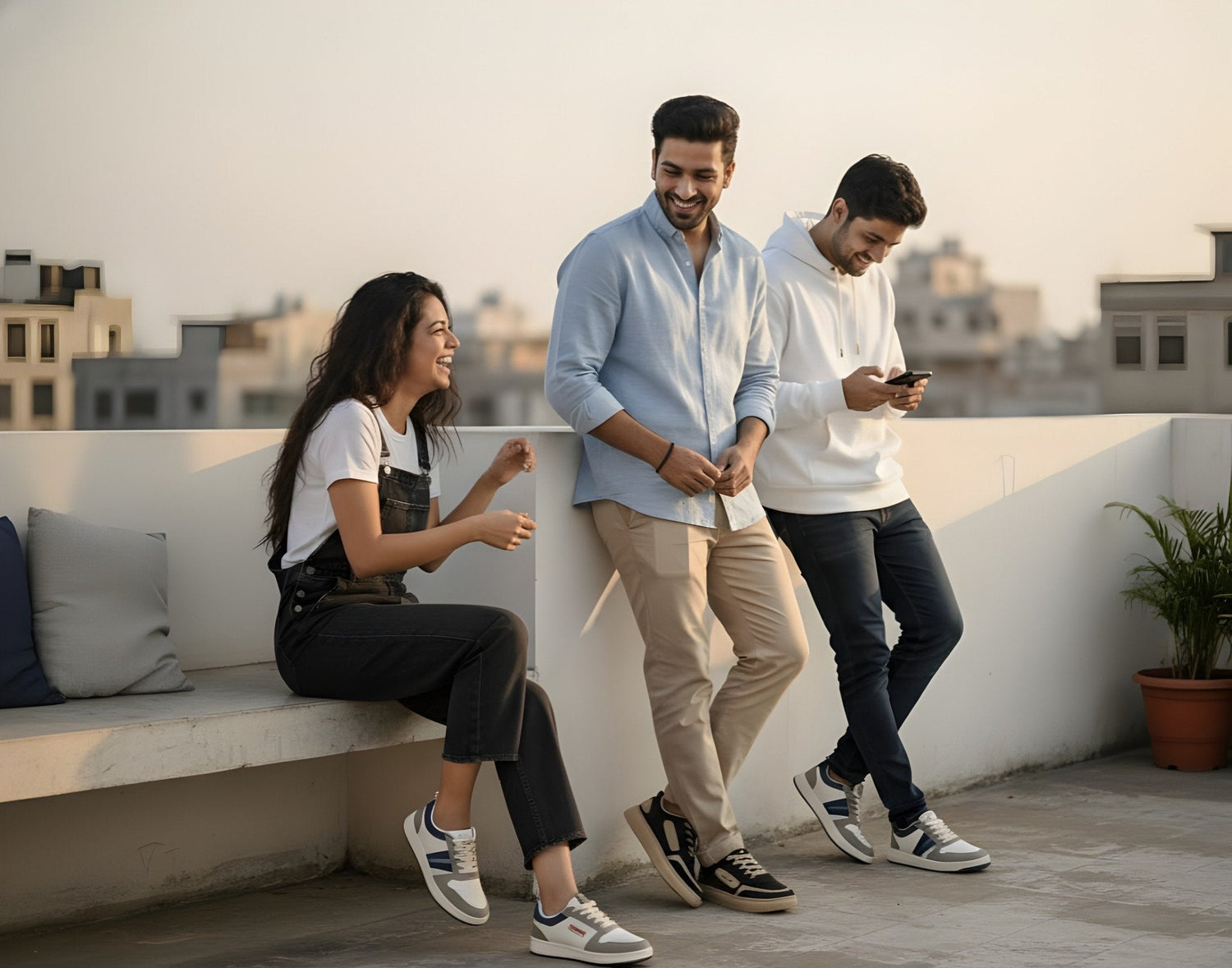 Three young models wearing Zawa streetwear sneakers — showcasing Zawa Eclipse, Bronx Vibe, and Shadow Dune sneakers in an outdoor lifestyle setup for 2025 streetwear trends.