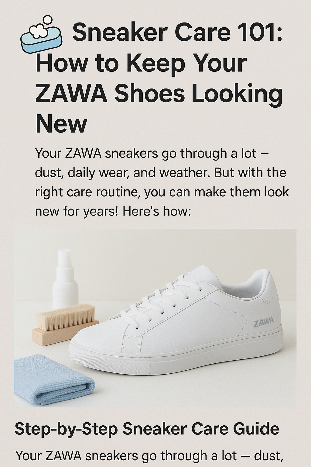 White ZAWA sneaker placed beside a cleaning brush