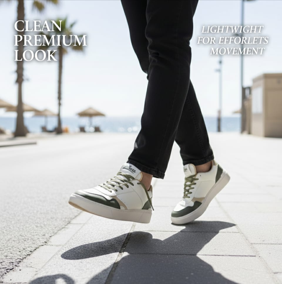 Person wearing ZAWA Verdantis Sneakers and walking on a roadside