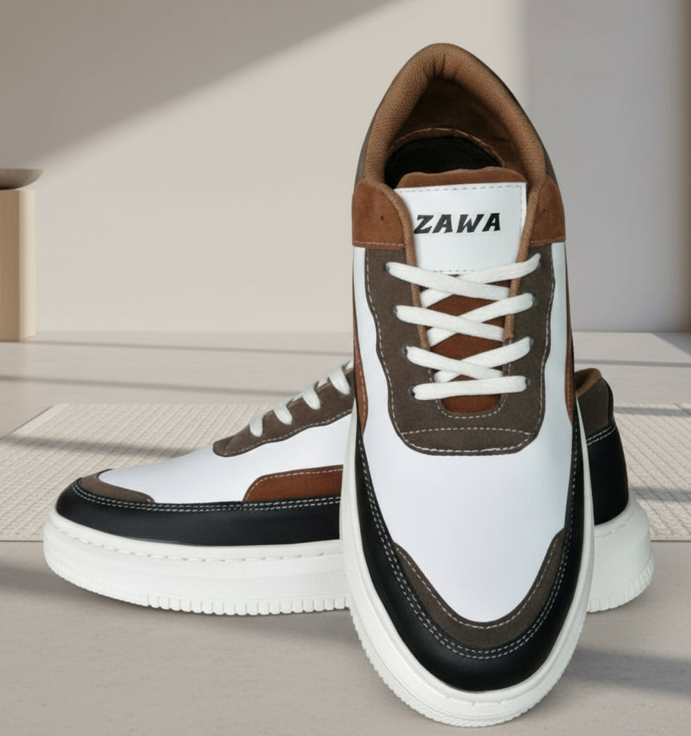 Premium ZAWA Bronx Vibe sneakers in white and brown with modern streetwear design