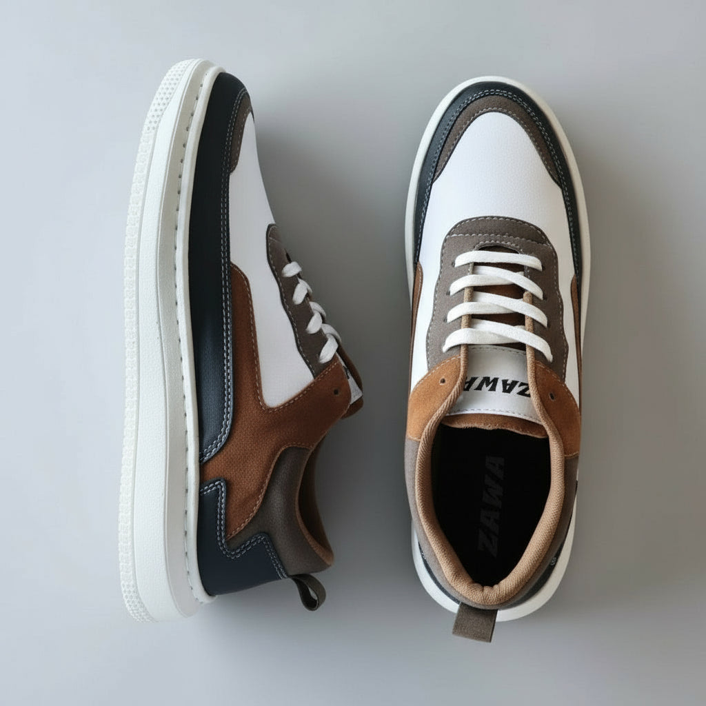 Premium ZAWA Bronx Vibe sneakers in white and brown with modern streetwear design