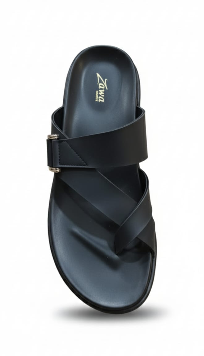 ZAWA Black sandal with criss-cross straps on a white background