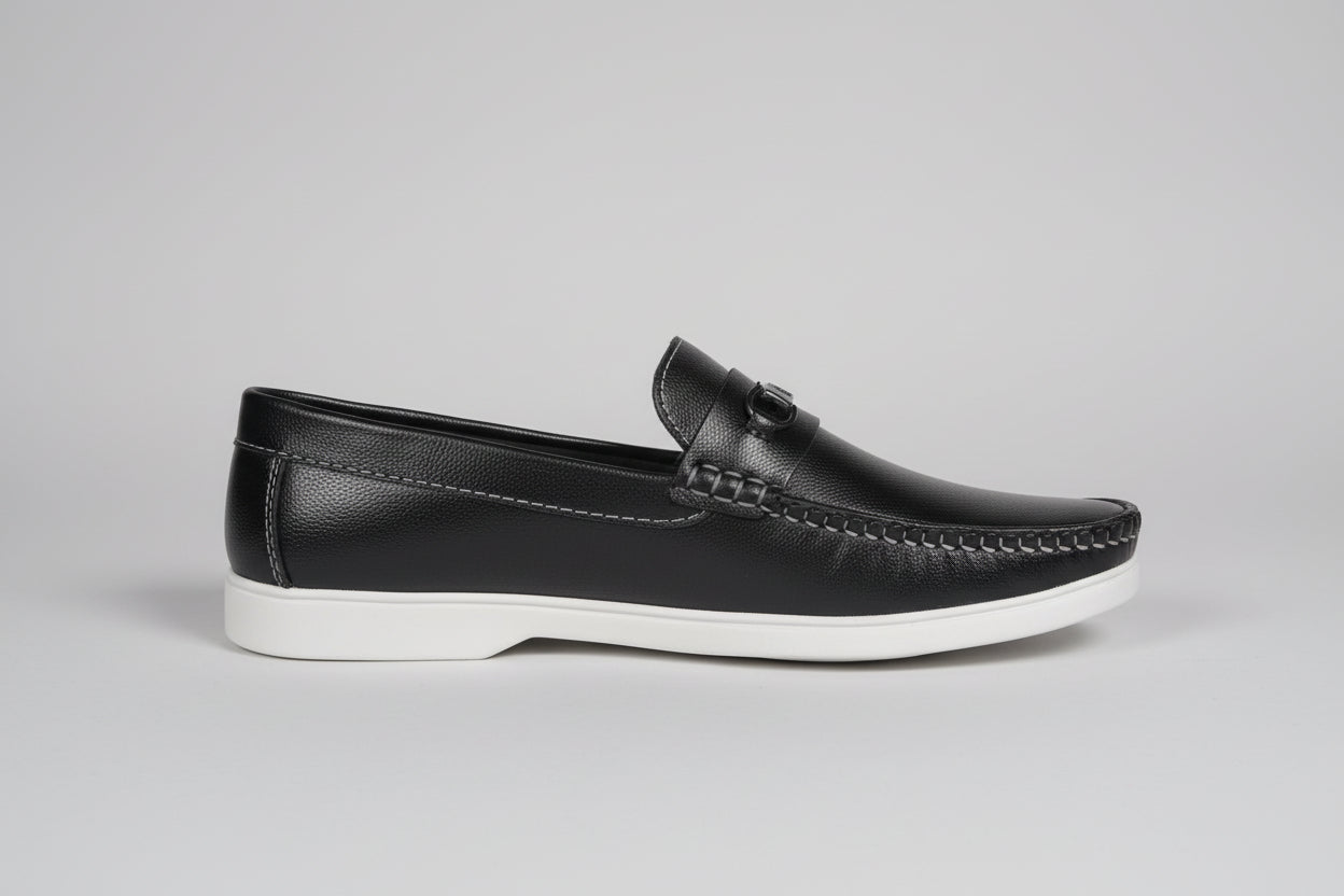 Black zawa regent loafer shoe on plain background