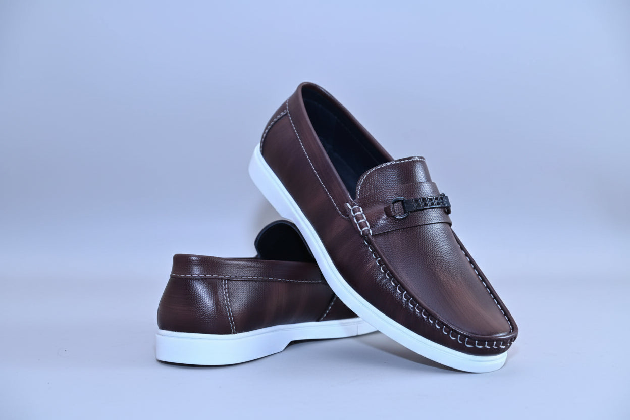 ZAWA Regent Brown loafers with white soles on a plain background