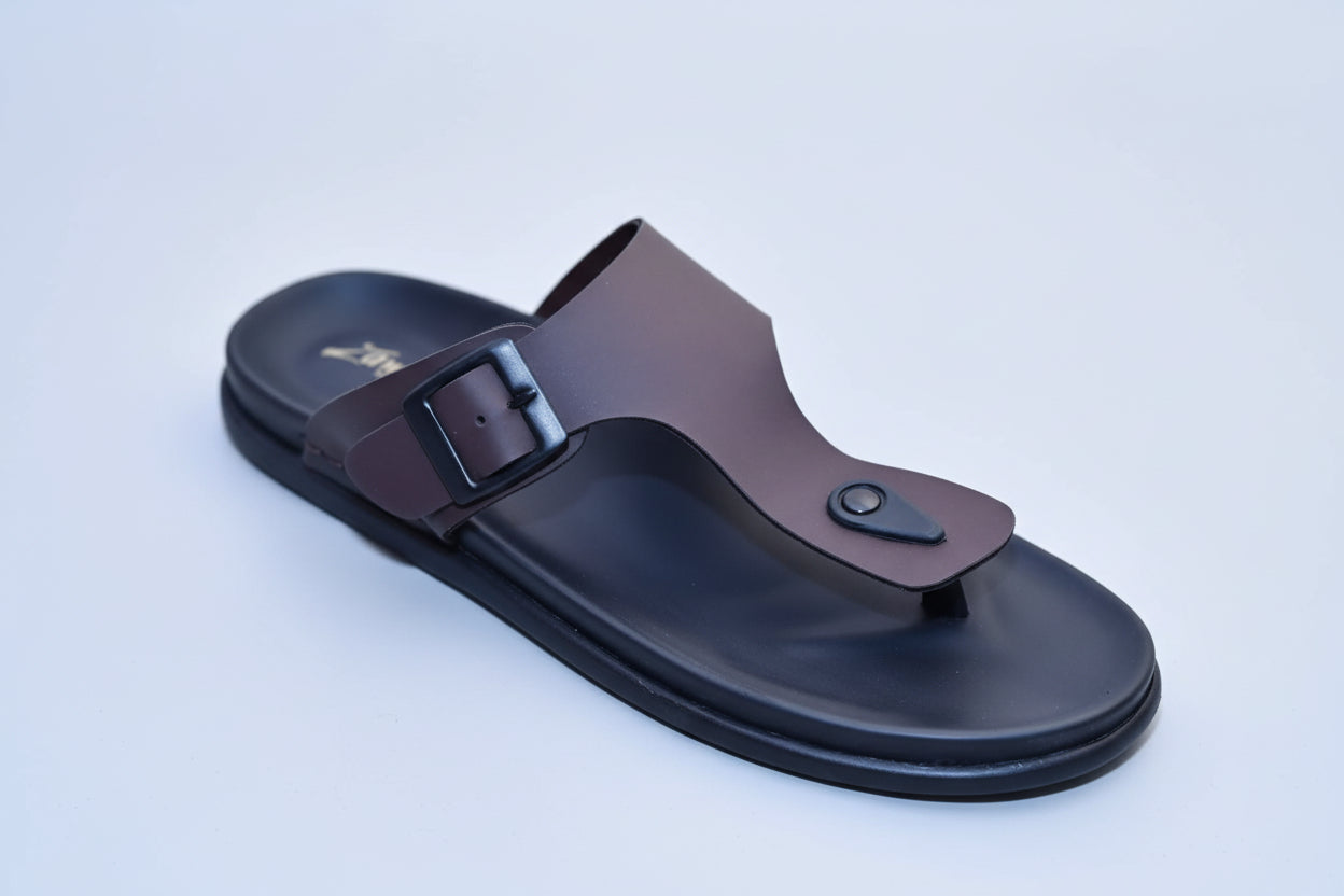 Black zawa rivano sandal with a strap on a plain background