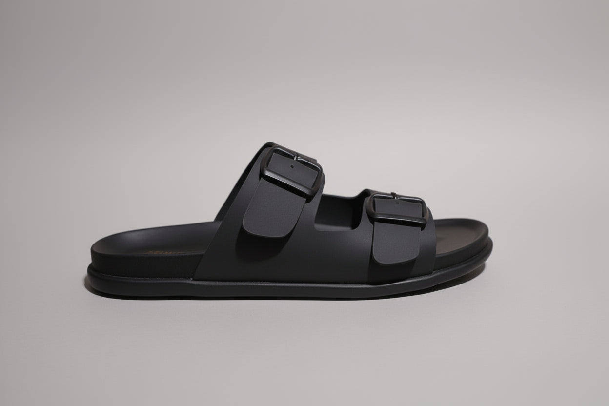 Black zawa vereno sandal with a white background