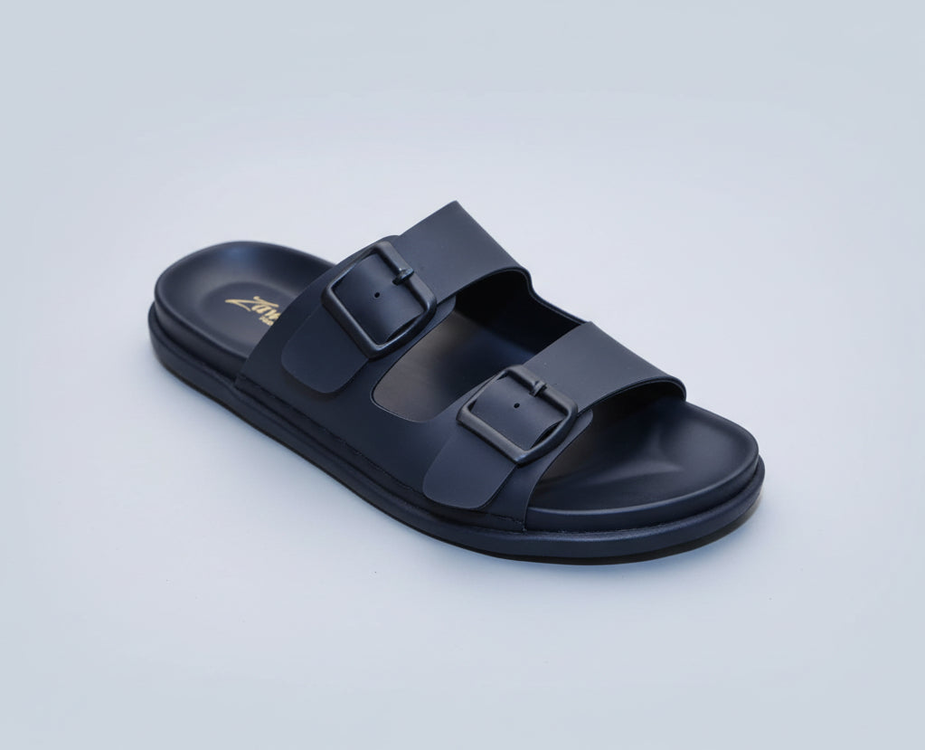 Black cruze sandal with 'Zawa' logo on a plain background